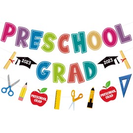 Preschool Graduation Banner 2023, Preschool Graduation Party Decorations 2023, Elementary Graduation Party Supplies Kindergarten Pre K Congrats Grad Supplies (Pre-assembled) - 3Packs