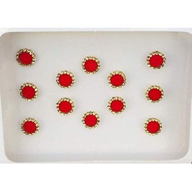 BB163 Red Gold Stone Diamante Bindi Tattoo Forehead Sticker Wedding Tikka Indian Party Fancy Face Gem Body Art