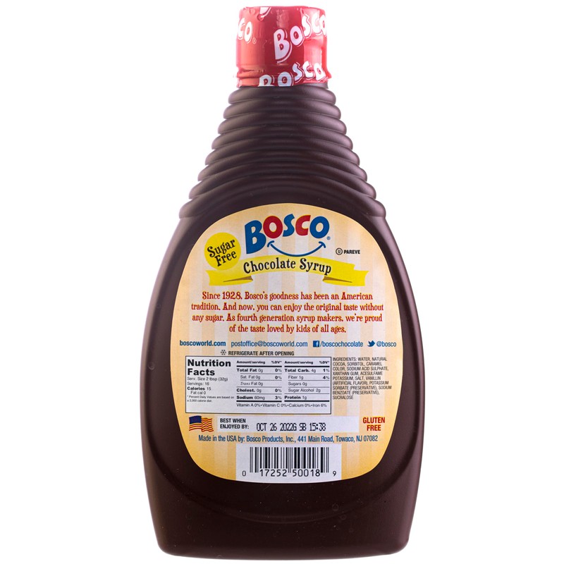 Bosco Sugar Free Chocolate Syrup 18oz | Fat Free, Gluten