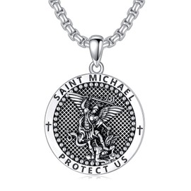 PDTJMTG 925 Sterling Silver St Michael/St Christopher Oval Round Medal Archangel Cross Necklace with 22”+2” Chain (A04-St Michael)