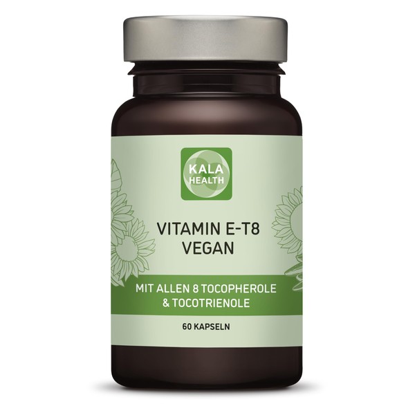 Kala Health Vitamin E-8 60 Vegan Capsules – Contains all 8 Known Forms Vitamin E, Including 4 Tocotrienols (40 mg) and 4 Tocopherols of Excellent Quality, and from Natural Sources