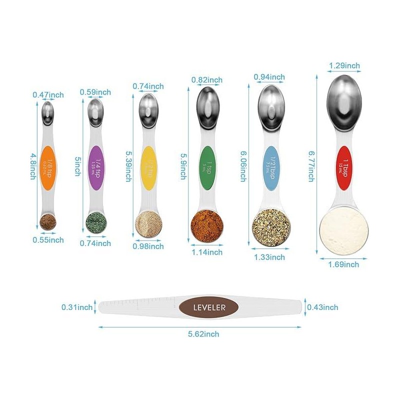 7-Piece Magnetic Measuring Spoons Set – Dual-Sided Stainless Steel, Small