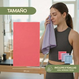 muno+ Toallas de Microfibra para Gym 65×39 cm – Set 3 Piezas Negras – Secado rápido, Ligeras y compactas – Ideales para Gimnasio, Entrenamiento y Deporte – Toallas Deportivas (Azul, Rosa y Morado)