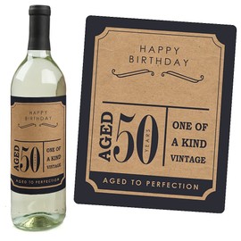 50th Milestone Birthday - Dashingly Aged to Perfection - Birthday Gift For Men - Wine Bottle Label Stickers - Set of 4