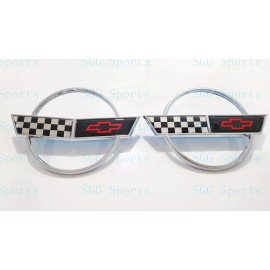 AUTO 2PC 1984-1996 C4 Corvette Chrome Front Nose Hood Rear Gas Lid Cross Flags Emblem