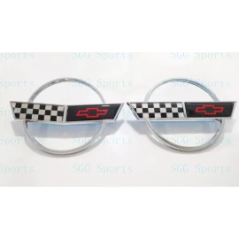 AUTO 2PC 1984-1996 C4 Corvette Chrome Front Nose Hood Rear Gas Lid Cross Flags Emblem