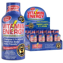 Vitamin Energy B12 Energy Shots Acai Pomegranate | Natural Energy & Focus Drink | Sugar-Free, Carb-Free Supplement | Vitamins B6, B12 | Energize up to 7 Hours | 1.93 fl oz - Pack of 12