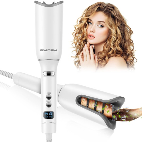 BEAUTURAL Auto Hair Curler with Adjustable 5 Temps, 13 Curls & 10 Timer Settings, 40s Rapid Heating,1inch Large Barrel, Portable Automatic Hair Curling Iron with LCD Screen,Dual Voltage for Travel