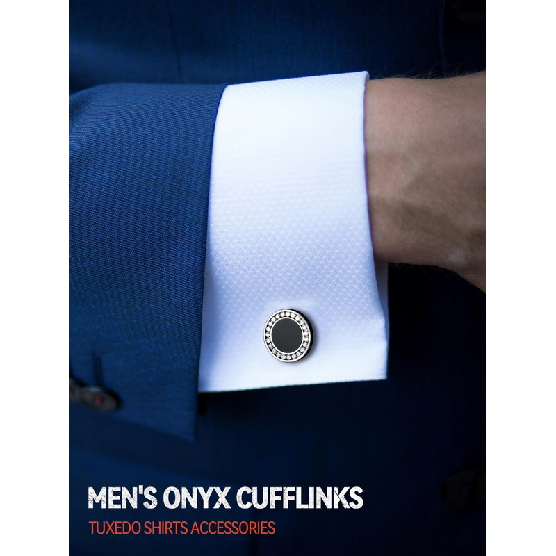 Mens Tuxedo Cufflinks and Studs Set with Black Onyx and
