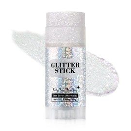 Prreal Shimmmer Body Glitter Stick, Shiny Highlighter Stick, Sparkling Mermaid Sequins Glitter Highlight for Body Face Hair Lips Nails Festival Rave Makeup, White
