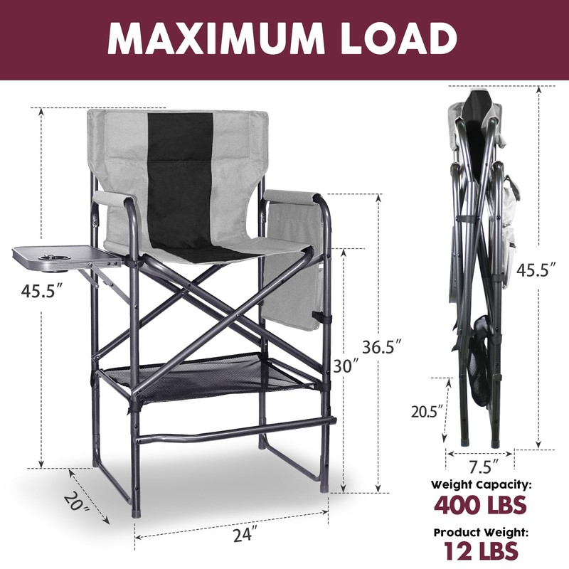 Foristrail 30" Tall Directors Chair with Side Table, 400LBS Bar