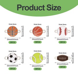 Boutigem 30Pcs Sports Enamel Charms Connectors Baseball Football Basketball Tennis Rugby Pendants Links 6 Styles 21-23mm for Bracelet Necklace DIY Jewelry Making