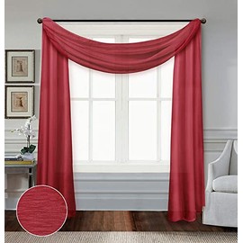 All American Collection Doli Sheer Living Bedroom Window Treatment Light Filter Curtain Panel (Sheer Scarf Only, Red)