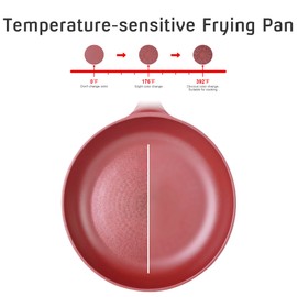 Zalnuuk Non Stick Frying Pan, 10 Inch Skillet, Temperature-sensing Design Nonstick Omelette Egg Pan with Stay Cool Handle, All Stovetops (Gas, Electric & Induction), Red