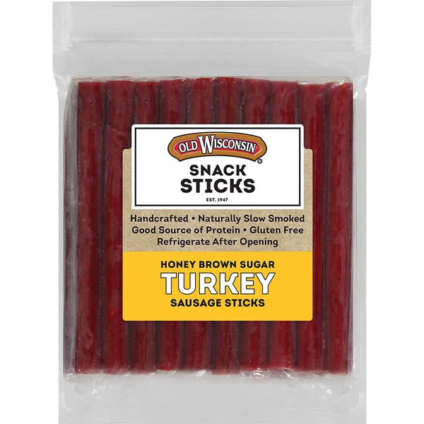 Old Wisconsin Honey Brown Sugar Turkey Sausage Snack Sticks, Naturally Smoked, Ready to Eat, High Protein, Low Carb, Keto, Gluten Free, 28 Ounce Resealable Package