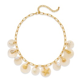 LILIE&WHITE Sea Shell Necklace For Women With Ocean Disc Charms Conch Necklace Starfish Necklace Summer Beach Necklace Mermaid Necklace Paper Clip Chain Necklace Fashion Jewelry, Brass, No Gemstone