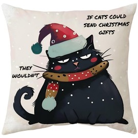 Cirzone Cat Mom Gifts Cat Lover Gifts for Women Black Cat Themed Christmas Pillow Cover 18 x 18 Best Funny Cat Mom Gifts for Bedroom Sofa Home Decoration
