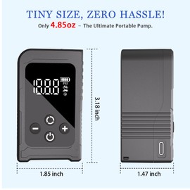 Tiny Bicycle Pump with Gauge, Max 150 PSI Electric Mini Pump, Auto Stop, with Presta and Schrader Valve for E-Bike, MTB, and Road Bike,with LED Night Lighting