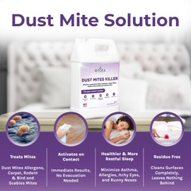 Hygea Natural Dust Mite Spray - Eliminates Dust Mites, Carpet Mites, Rodent Mites, Bird & Scabies Mites - Pet & Child Friendly, Eco-Friendly - 128oz (unscented)