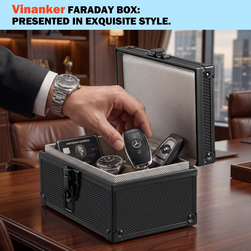 Vinanker Faraday Box for Car Keys, Black Rhombus, Large Size