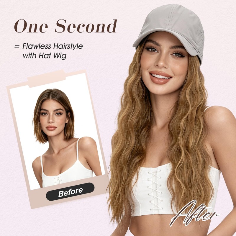 Hat Wig for Women, Wig Cap with Hair Attached,Quick-drying Baseball