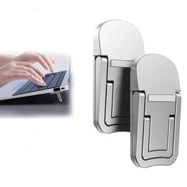 FsGrg Computer Stand, 2 Pieces, for Laptops, Made of Zinc Alloy, Foldable, Stick-on Type, 2 Tiers and 3 Levels of Adjustment, Stealth Stand, Improves Posture, Cooling and Heat Dissipation, Anti-Slip