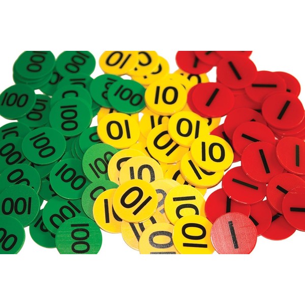 Inspirational Classrooms 3108403 Place Value Counters H T U Educational Toy (Pack of 300), Red, Yellow, Black, Green