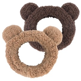 WHAVEL Hairband, 2PCS Spa Headband with Bear Ears, Soft Facial Headband for Washing Face, Cute Makeup Headband for Skincare, Women Hair Band (Coffee, Brown)