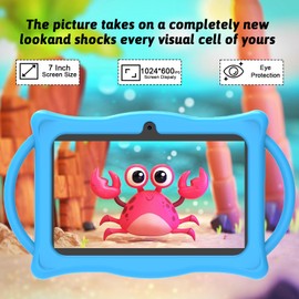 Android 14 Kids Tablet 7 inch Tablets for Kids, 8GB RAM 32GB ROM Quad Core Toddler Tablet with Shockproof Case, Parental Control, WiFi, Bluetooth, 3000mAh Battery, Dual Camera, Educational, Game, Blue
