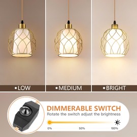 Cinkeda Plug in Pendant Light,Hanging Light with Plug in Cord,Hanging Lamp with Linen Shade, 15ft Golden Cotton Cord, Plug in Light Fixture for Bedroom (Bulb Included)