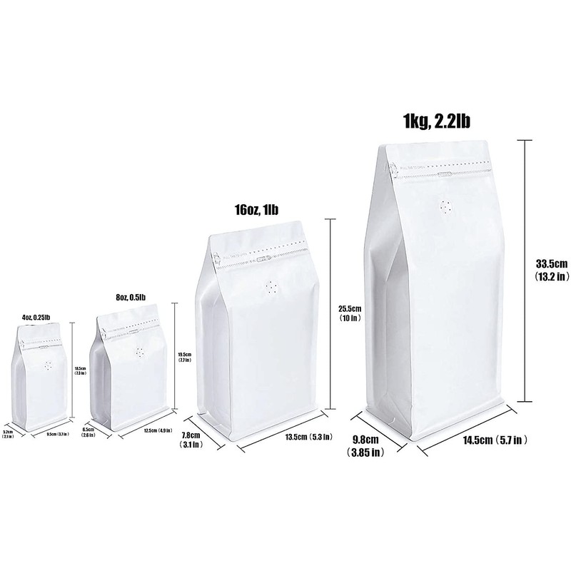 White Kraft Paper Stand Up Coffee Bag/Flat Bottom Coffee Pouch