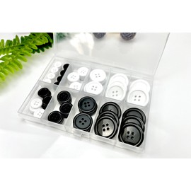 wennuo 100Pcs Sewing Buttons,Round Black 4-Hole Craft Buttons,5 Perfect Sizes Mixed Sewing Buttons, with Separate Compartment Storage Box,Suitable for Sewing, DIY and Holiday Decoration (Black & White)