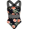 Hilor Women's One Piece Swimwear Front Crossover Swimsuits Hollow Bathing