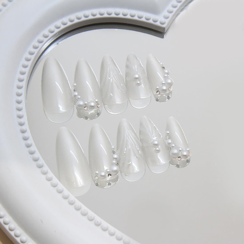 French Tip Press on Nails Long Stiletto Fake Nails with