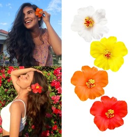 Hawaiian Flower Hair Clips，4 pcs Hibiscus Hair Clip ，3.9 inch Hair Barretes Artificial Hair Flower Clip for Vacation，Beach Party Decoration，Bridal Wedding