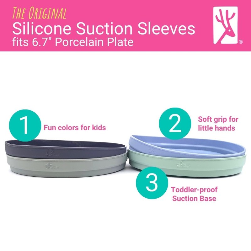 Elk and Friends Kids 6.7" Porcelain Plate Silicone Suction Sleeves