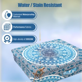 PRIMEPATIO Moroccan Floor Pillows for Adults, 2 Pack Outdoor Waterproof Floor Cushions Sitting, Boho Large Meditation Cushion Floor Seating Bohemian, Mandala Floor Seat Cushion Square 22 Inch Blue