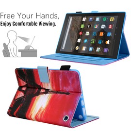 Dteck Case for 2023 Fire Max 11 Tablet 11" (13th Generation), Faux Leather Protective Flip Case with [Adjustable Viewing Stand Angles/Card Holder] Lightweight Folio Slim Cute Case (Sunset Tower)
