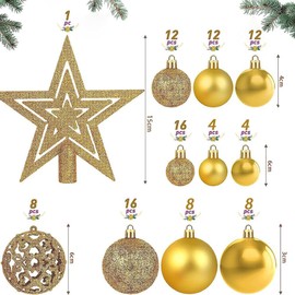 AZULDIMEN Set de 101 Piezas Adornos Navideños Bolas de Navidad Decoración de Árbol de Navidad Adornos de Bolas Colgantes a Prueba de Roturas (Oro)