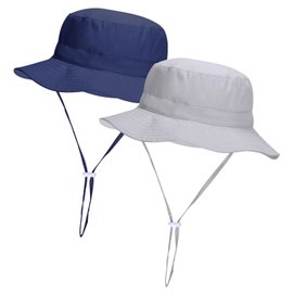 Mayoii Baby Sun Hat, UPF 50+ Children's Fishing Hat for Toddlers, Boys & Girls, Adjustable & Foldable, Breathable, Light Grey and Navy, S