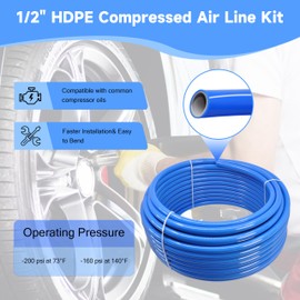 Gasoray Compressed Air Line Kit, 1/2 inch x 100 Feet, HDPE-Aluminum Compressed Air Piping System for Garage Connect Air Compressor Install Kit, Leak-Proof Easy to Install Air Compressor Accessories