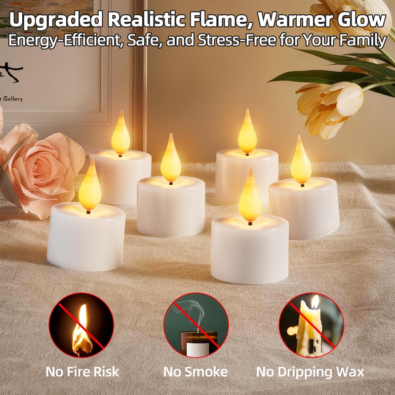 Rechargeable Flameless Tea Lights Candles with Remote Charging Base 12Pcs