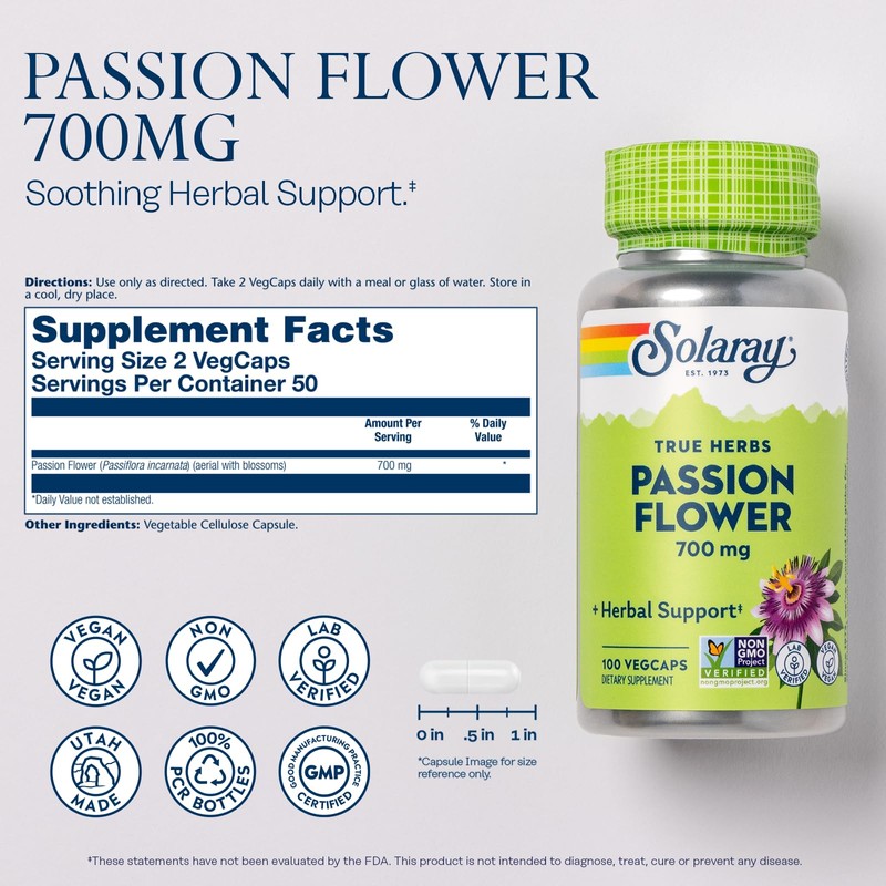 SOLARAY Passion Flower 700 mg Whole Aerial - Soothing Herbal