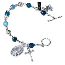 Sacred Heart of Jesus, Immaculate Heart of Mary Rosary Bracelet in Stainless Steel & Blue Agate Beads, Catholic Gift for Mom, Jewelry, Confirmation, Birthday