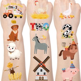 Yoyuspy Farm Themed Temporary Tattoos - 200+ Oink Baa Moo Im Two Party Decorations Favors Supplies Cow Rooster Sheep Tattoo Stickers Gifts Farm Animals Theme 2nd Birthday Decor Supplies Prizes
