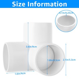 8 Pack 3 Way Pvc Fitting 1-1/2 inch Furniture PVC Fittings 3-Way Furnitures PVC Fittings 1 1/2 inch PVC Corner Fittings Connector for Building PVC Furniture Greenhouse Shed Pipe Fittings