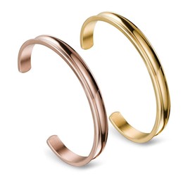 WUSUANED Bland Cuff Stainless Steel Brushed Edges for Women Girls Bracelet Bangle (Gold-tone+Rose-gole tone)