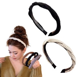 Braided Knit Headbands for Women Girls White Black Headband for Women Womens Hairband for Girls Women Non Slip Solid Color Headbands for Women 2 Piece Knitted Headband for Women Hair Bands