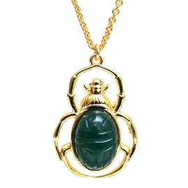 Gempires Green Onyx Sacred Egyptian Scarab Beetle Pendant Necklace, 30x20 mm, 14k Yellow Gold Plated, Adjustable 16+2 Inch Chain, Unique Jewelry for Women (Green Onyx)