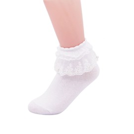 SEMOHOLLI Women Ankle Socks,Pearl Lace Ruffle Frilly Comfortable No-Show Cotton Socks Princess Socks Lace Socks